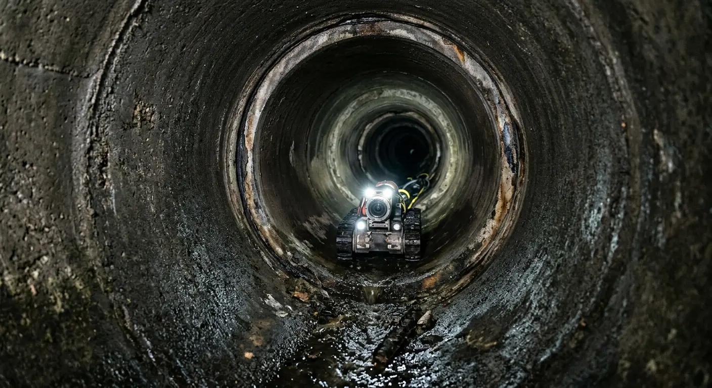 Robotic sewer camera inspecting pipe interior for Sewer Line Cleaning in Solebury